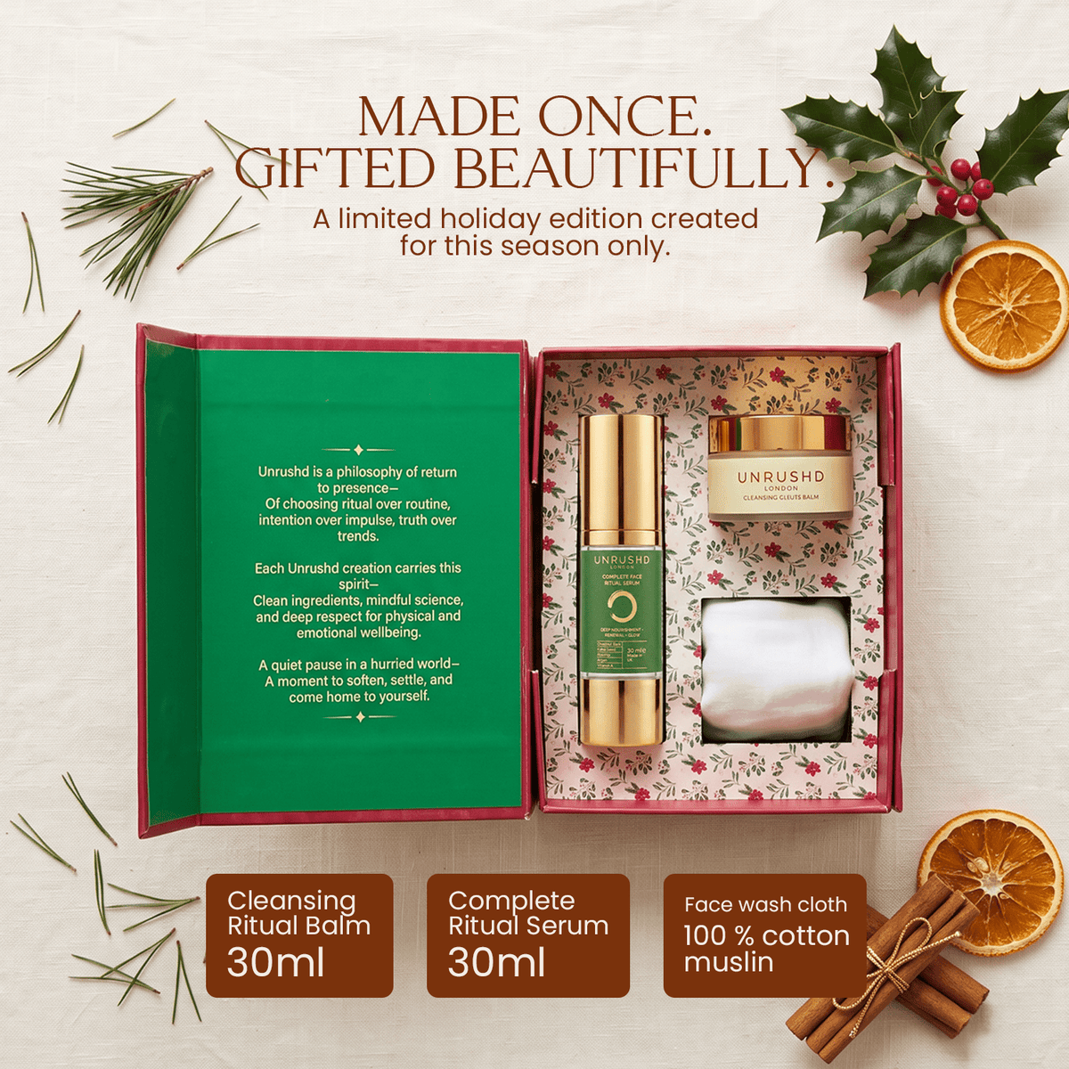 A Gift of Rituals - Limited Edition Holiday Gift Box (Cleansing Balm + Complete Serum, worth £76) - Unrushd London