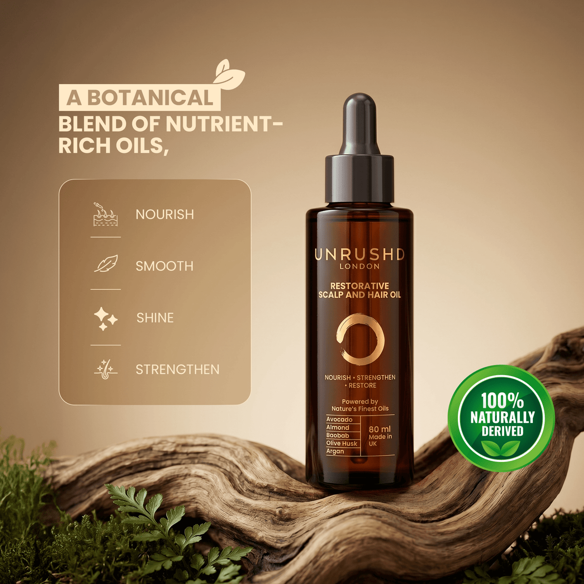 Restorative Hair and Scalp oil - Hair fall reduction, Frizz control, Scalp nourishment, Hair regrowth - Unrushd London